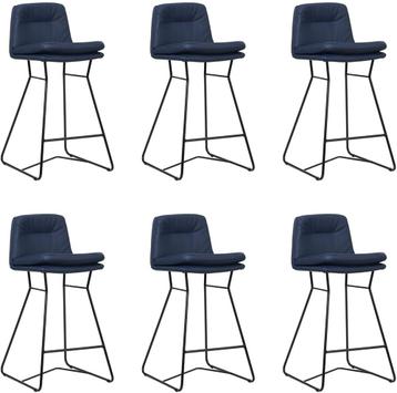 Set van 6 Blauwe leren industriële barkrukken - staal zwart, Overige kleuren, Nieuw, Ophalen of Verzenden, Vijf, Zes of meer stoelen