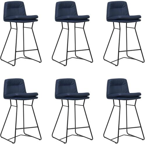 Set van 6 Blauwe leren industriële barkrukken - staal zwart, Huis en Inrichting, Stoelen, Overige kleuren, Vijf, Zes of meer stoelen