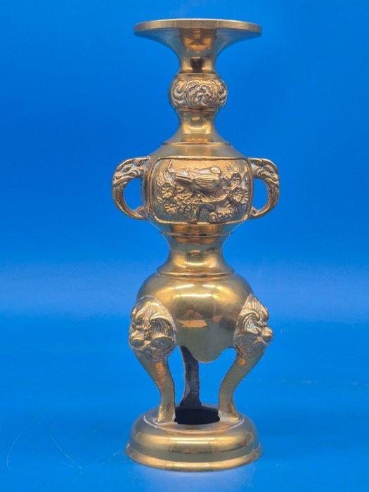 Messing Kerzenhalter – Reliefdekor mit Vögeln und Masken –, Antiek en Kunst, Curiosa en Brocante