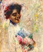 Antonio Pagnotta (1900-?) - Giovane donna con fiori, Antiek en Kunst, Kunst | Schilderijen | Klassiek