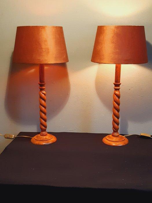 Lampe de table (2) - Bois - Casquettes en velours, Antiquités & Art, Curiosités & Brocante