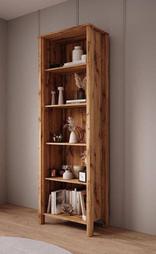 Meubella | Boekenkast eiken 66cm - 5 open vakken, Huis en Inrichting, Kasten | Boekenkasten, 25 tot 50 cm, Nieuw, 50 tot 100 cm