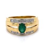 Ring Geel goud Smaragd - Diamant, Handtassen en Accessoires, Antieke sieraden