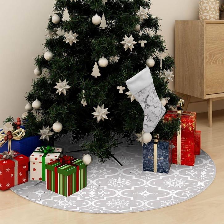 vidaXL Kerstboomrok luxe met sok 150 cm stof wit, Diversen, Kerst, Nieuw, Verzenden