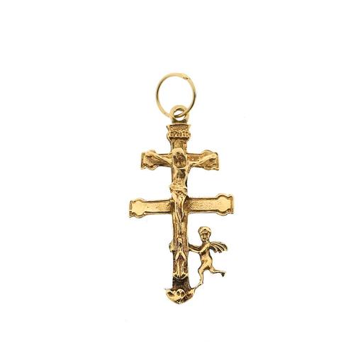 18 Krt. Gouden hanger van een kruis met corpus en engel |..., Bijoux, Sacs & Beauté, Bracelets à breloques, Enlèvement ou Envoi