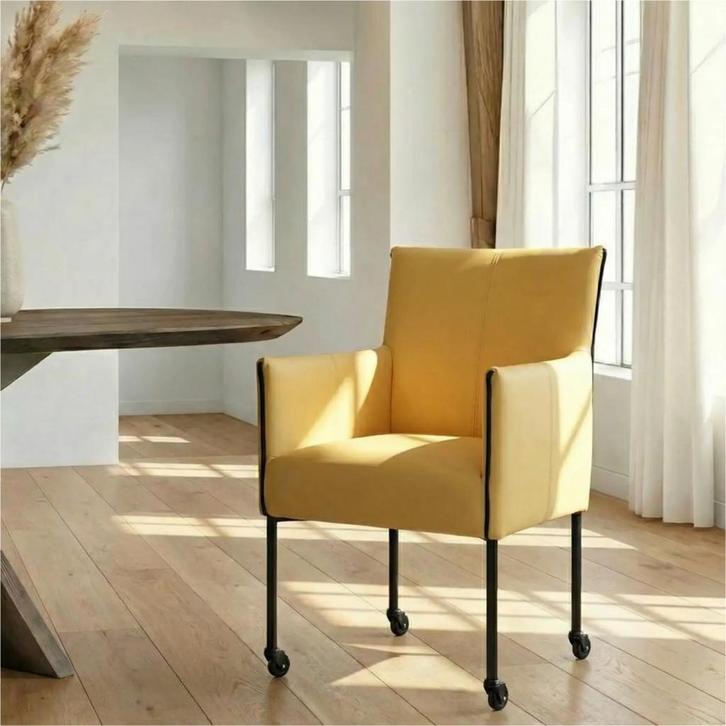 Leren eetkamerstoel More - Toledo Dessert (geel) - Poten, Maison & Meubles, Chaises, Enlèvement ou Envoi