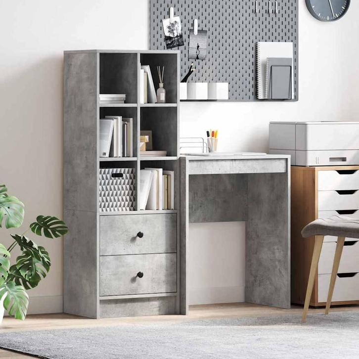 vidaXL Bureau met opslag 2 pcs Beton Grijs 60 x 40 cm, Huis en Inrichting, Kasten | Dressoirs, Nieuw, Verzenden