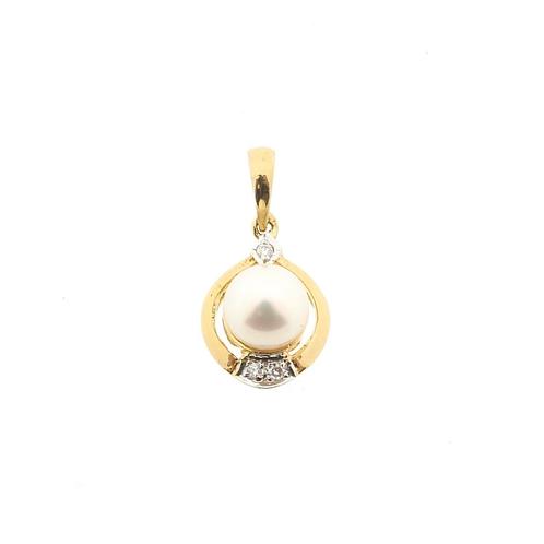 Gouden hanger met parel en diamant | 0,03 ct. (pearl), Handtassen en Accessoires, Bedels, Gebruikt, Overige merken, Goud, Ophalen of Verzenden