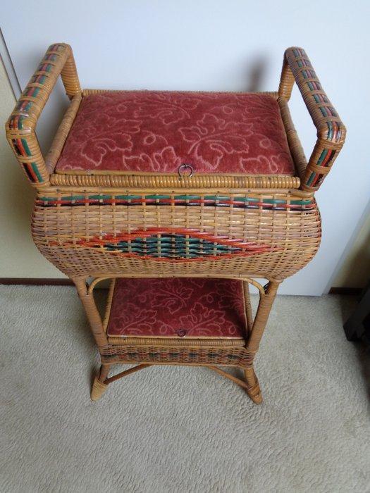 Mand - Bamboe, Katoen, Hout - Dubbele naaimand, Antiek en Kunst, Curiosa en Brocante
