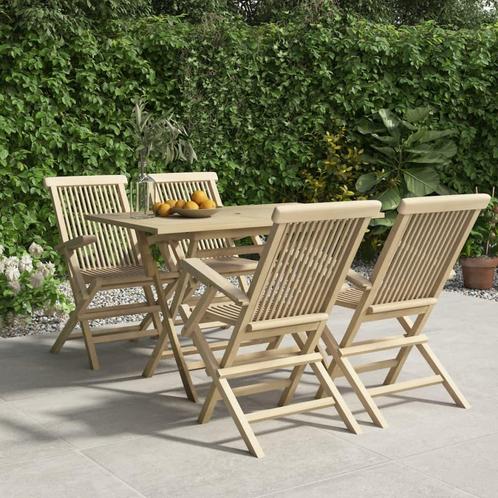 vidaXL 5-delige Tuinset massief teakhout grijs, Tuin en Terras, Tuinsets en Loungesets, Tuinset, Nieuw, Verzenden