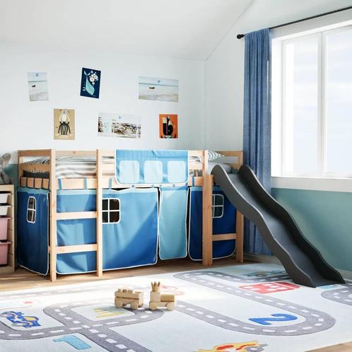 vidaXL Kinderhoogslaper met gordijnen 90x200 cm grenenhout, Huis en Inrichting, Slaapkamer | Bedden, Nieuw, Verzenden