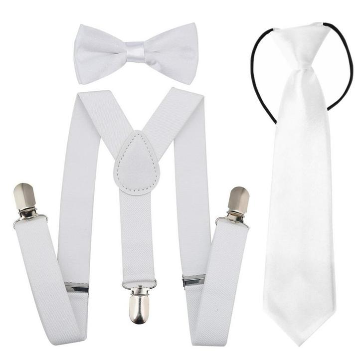 Fako Fashion - Kinder Bretels, Vlinderstrik & Stropdas - Wit, Kinderen en Baby's, Kinderkleding | Overige, Verzenden