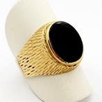 Ring - 18 karaat Geel goud Onyx, Handtassen en Accessoires, Ringen, Nieuw