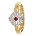 Ring - 18 karaat Geel goud, Witgoud - 0.42ct. tw. Robijn -, Handtassen en Accessoires, Ringen, Nieuw