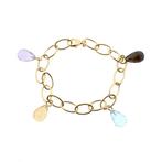 Gouden schakel armband met topaas en rookkwarts | 18 cm, Gebruikt, Overige kleuren, Ophalen of Verzenden, Met edelsteen