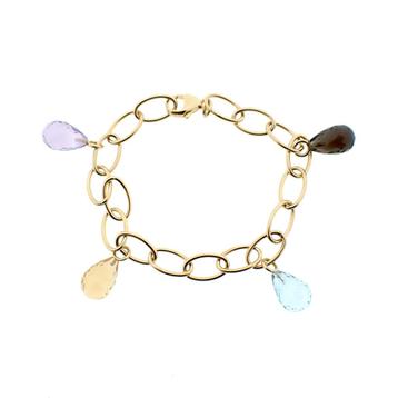 Gouden schakel armband met topaas en rookkwarts | 18 cm, Ophalen of Verzenden