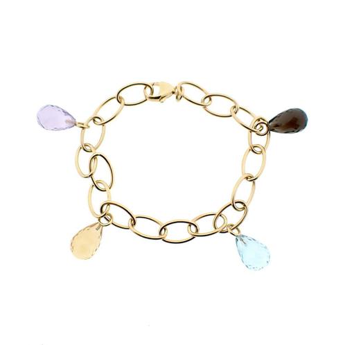 Gouden schakel armband met topaas en rookkwarts | 18 cm, Handtassen en Accessoires, Armbanden, Overige kleuren, Gebruikt, Met edelsteen