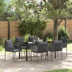 vidaXL Tuin Eettafel Set 7 pcs Zwart en Grijs PE Riet, Tuin en Terras, Verzenden, Nieuw