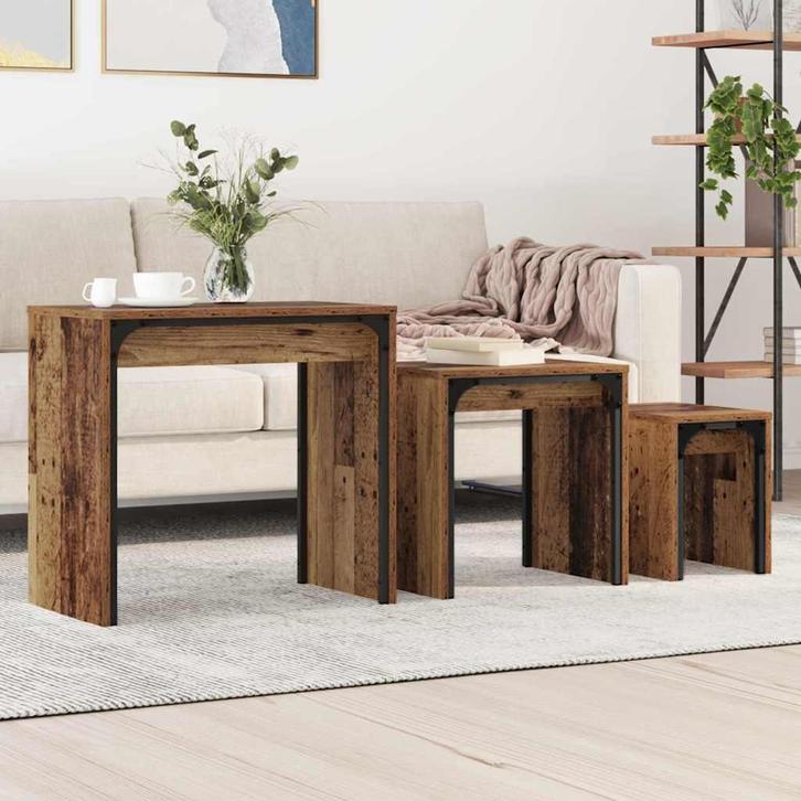vidaXL Nest Koffietafel 3 pcs Oud hout 60 x 35 x 56 cm, Huis en Inrichting, Tafels | Salontafels, Nieuw, Verzenden