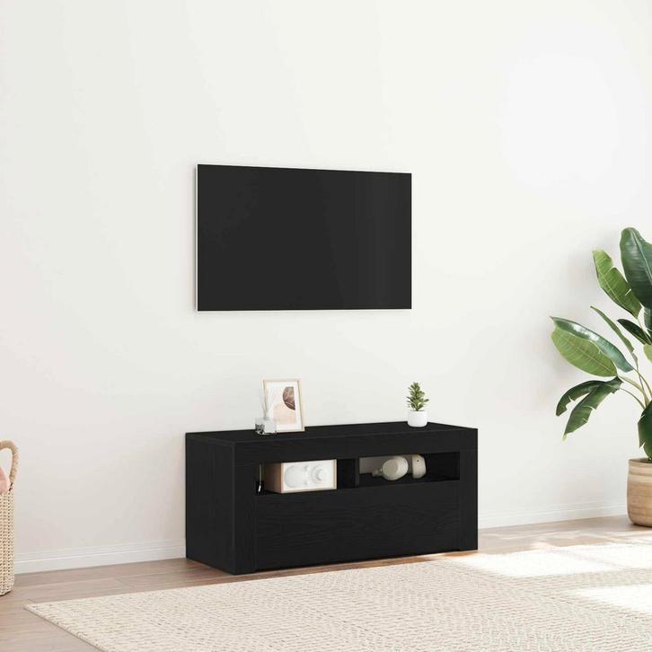 vidaXL TV Kast Zwart Eiken 90 x 35 x 40 cm Bewerkt hout, Huis en Inrichting, Kasten |Televisiemeubels, Nieuw, Verzenden