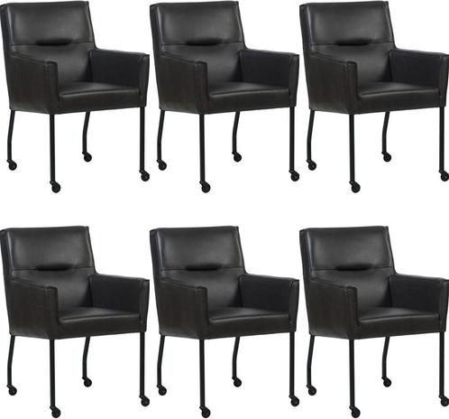 Set van 6 Donkerbruine leren moderne eetkamerstoelen -, Huis en Inrichting, Stoelen, Overige kleuren, Vijf, Zes of meer stoelen