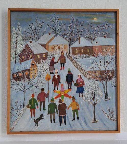 Anna Bikunska (1908-1997) - Buitenfeest in de winter, Antiek en Kunst, Kunst | Schilderijen | Modern