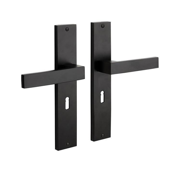 Deurklink Lusso geveerd schild sleutelgat 55mm mat zwart..., Bricolage & Construction, Serrurerie de bâtiment & Dispositif de fermeture