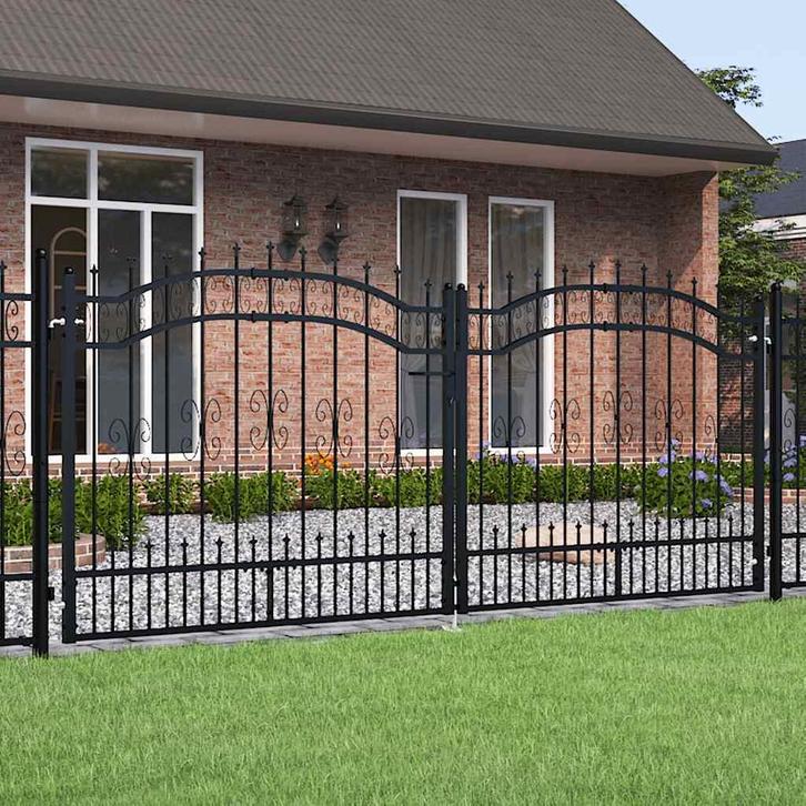 vidaXL Hekpoort met speerpunt zwart 305x125 cm gepoedercoat, Tuin en Terras, Tuinpoorten, Nieuw, Verzenden