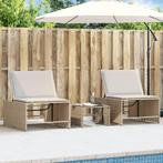 vidaXL Ligstoelen 2 st met tafel beige poly rattan, Verzenden, Nieuw