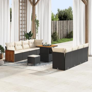 vidaXL 11-delige tuinsofa set met kussens in zwart poly, Verzenden