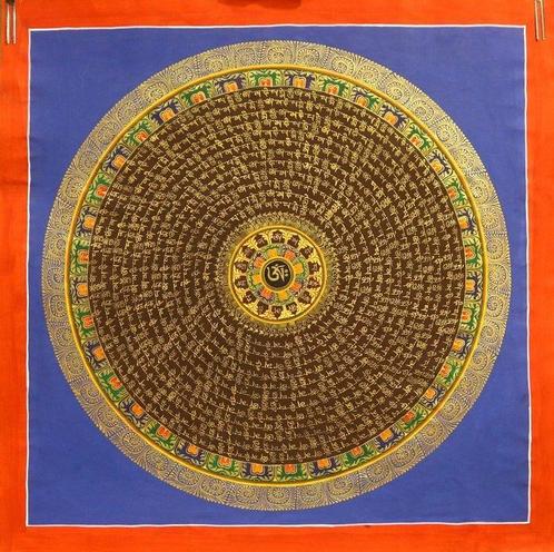 Thangka (1) - Toile en coton - Dieu - Aum Mani Padhme Hun, Antiek en Kunst, Antiek | Overige Antiek