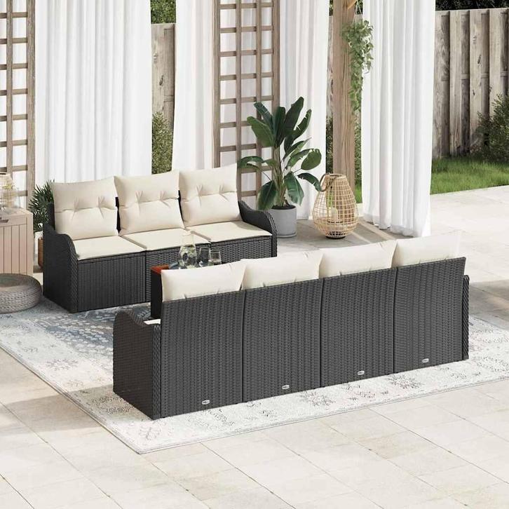 vidaXL Tuinbank Set 8 pcs Zwart Poly rattan, Tuin en Terras, Tuinsets en Loungesets, Nieuw, Verzenden