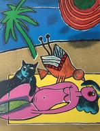 Corneille (1922-2010) - Au Soleil avec Oiseau et chat, Antiek en Kunst