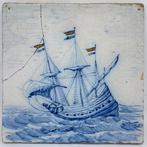 Tegel (4) - Zeldzame gekleurde delftsblauwe tegels met, Antiek en Kunst