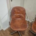 Fauteuil - gechromeerd ijzer, bruin leer - Paar draaistoelen