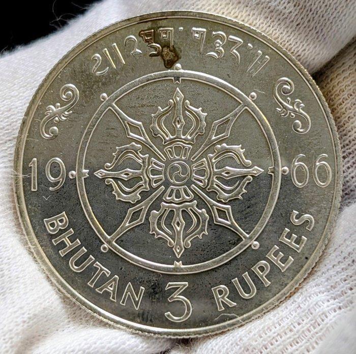 Bhutan. Jigme Dorji. 3 Rupees 1966 Silver Proof (Zonder, Timbres & Monnaies, Monnaies | Asie