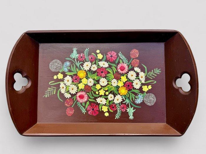 Dienblad - Franse brocante met de hand geschilderd - Hout -, Antiek en Kunst, Curiosa en Brocante