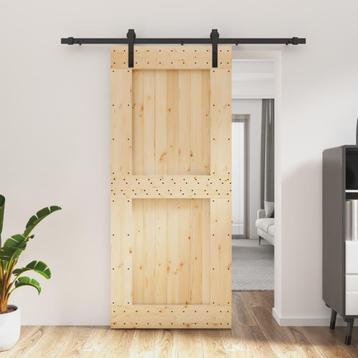 vidaXL Schuifdeur met beslag 90x210 cm massief grenenhout, Doe-het-zelf en Bouw, Deuren en Vliegenramen, Verzenden, Nieuw