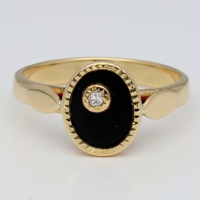 Ring - 18 karaat Geel goud Diamant (Natuurlijk) - Onyx, Handtassen en Accessoires, Ringen