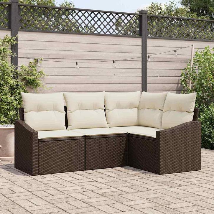 vidaXL Tuin Eettafel Set met kussen met opslag 4 pcs Bruin, Tuin en Terras, Tuinsets en Loungesets, Nieuw, Verzenden