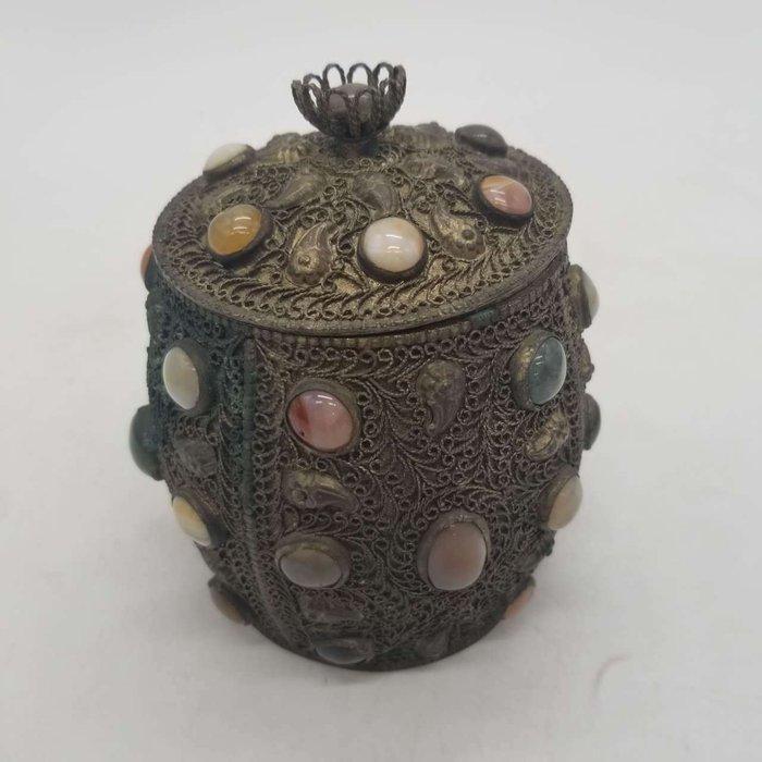 Antique Copper - Sieradendoos - Koper, Steen - Sieradenkist, Antiquités & Art, Antiquités | Autres Antiquités