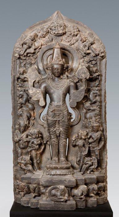 Inde Pierre Stèle de Surya, le dieu solaire hindou. Période, Verzamelen, Mineralen en Fossielen