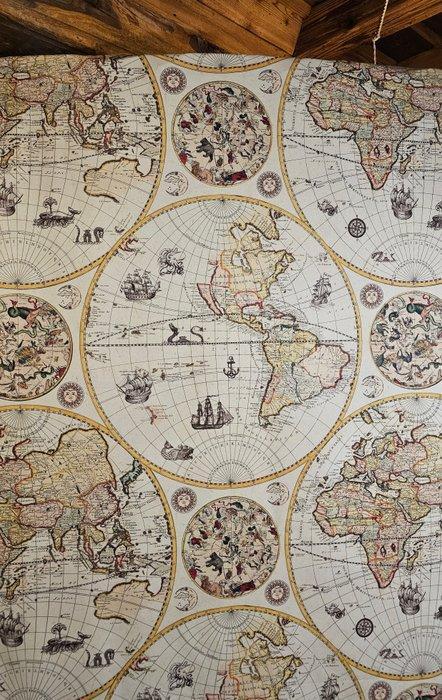 Nouveau design ! Tissu avec carte ancienne cartographique, Antiek en Kunst, Antiek | Tapijten, Tafelkleden en Textiel