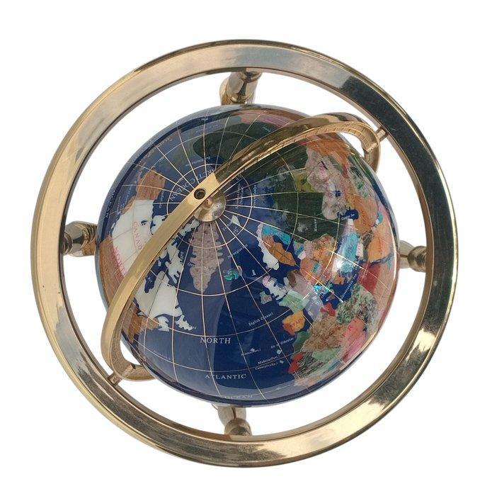 Wereldbol-verguld messing-lapisblauw-met kompas-hoogte 35 cm, Antiek en Kunst, Curiosa en Brocante