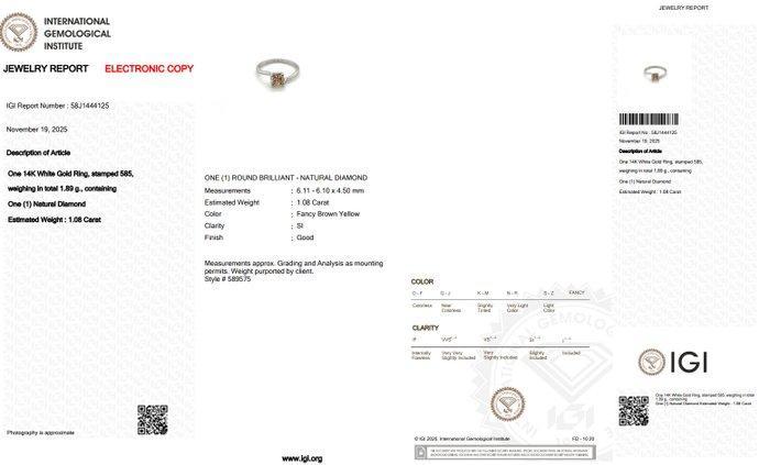 Zonder minimumprijs - Ring - 14 karaat Witgoud - 1.08ct. tw., Handtassen en Accessoires, Ringen