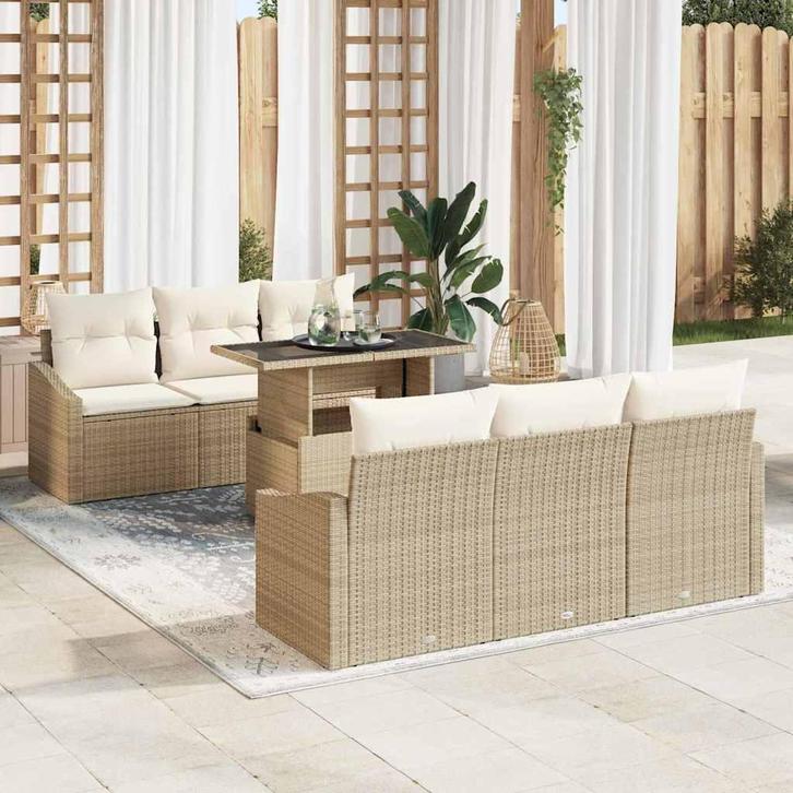 vidaXL Tuinbank Set met opslag 7 pcs Beige en Crème poly, Tuin en Terras, Tuinsets en Loungesets, Nieuw, Verzenden