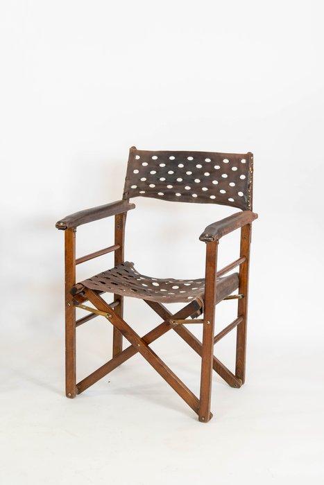 Stoel - Safari - Leder, Mahonie - Set van opvouwbare, Antiek en Kunst, Curiosa en Brocante