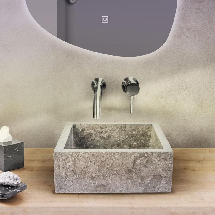Waskom BWS Stone Vierkant 40x40x15 cm Gepolijst Natuursteen, Doe-het-zelf en Bouw, Sanitair, Overige typen, Nieuw, Ophalen of Verzenden