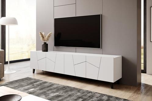 TV-Meubel wit 200x40x52 - 4 deuren metalen pootjes, Maison & Meubles, Armoires | Mobilier de télévision, Envoi