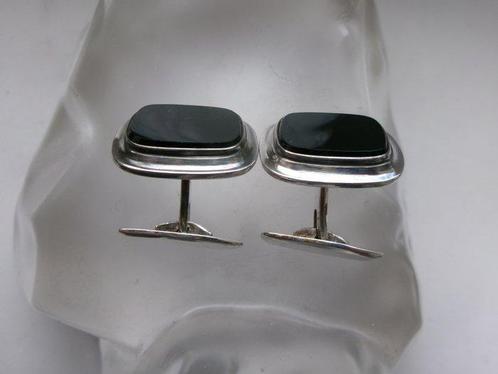 Zilver, Onyx - Manchetknopen - Art Deco, Antiek en Kunst, Kunst | Designobjecten